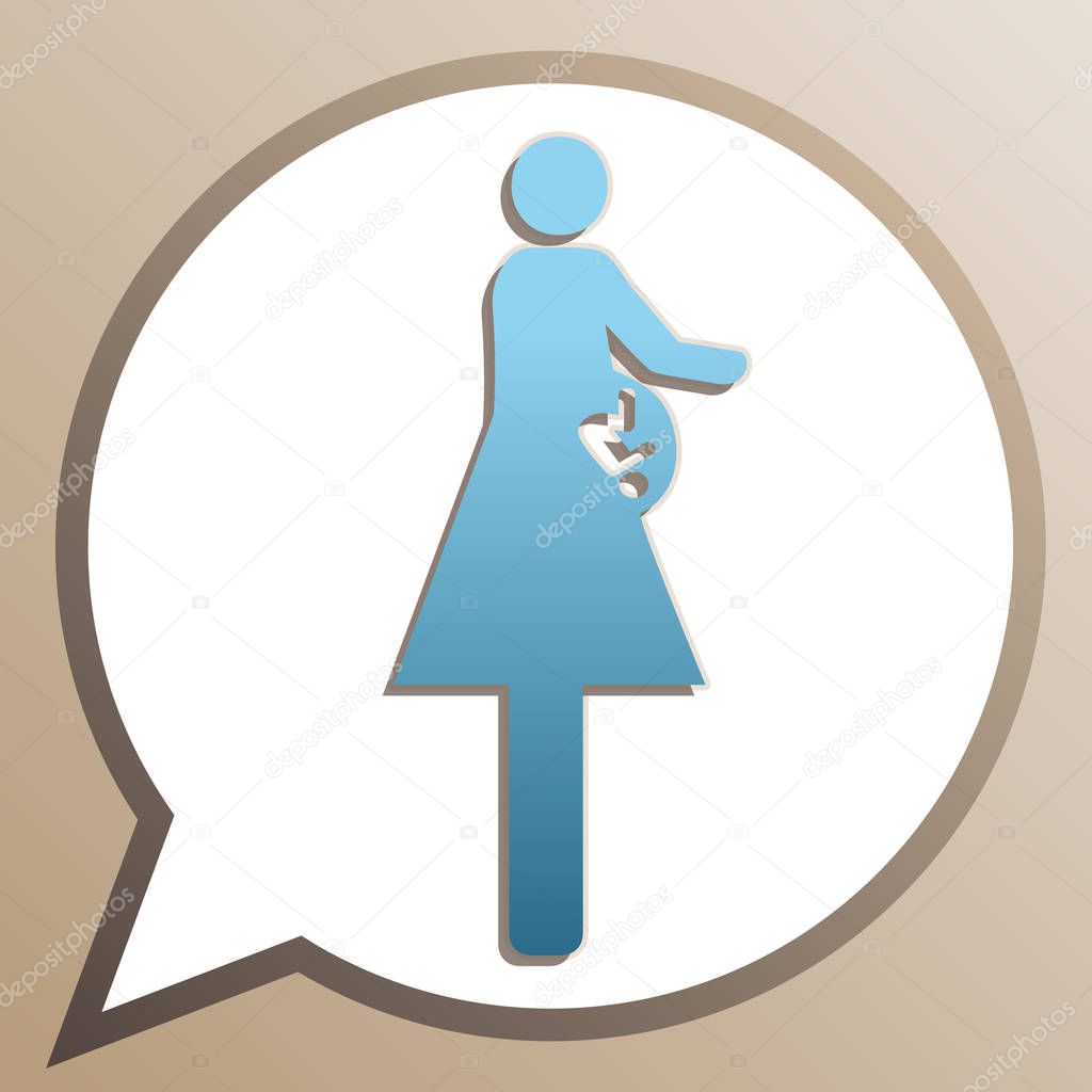 Women and baby sign. Bright cerulean icon in white speech balloo