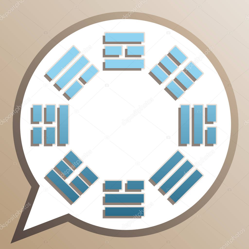 Bagua sign. Bright cerulean icon in white speech balloon at pale