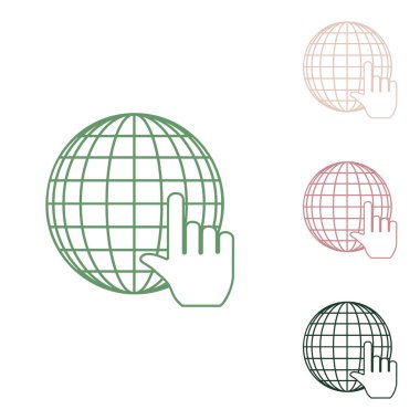 İmleci olan Dünya Küresi. Beyaz arka planda küçük orman yeşili, mor ve çöl kumları olan Rus yeşil ikonu.