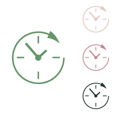 Wall clock. Support. Russian green icon with small jungle green, puce and desert sand ones on white background. clipart