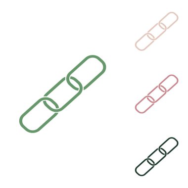 Bağlantı işareti çizimi. Beyaz arka planda küçük orman yeşili, mor ve çöl kumları olan Rus yeşil ikonu.