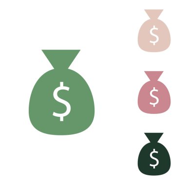 Para çantası tabela illüstrasyonu. Beyaz arka planda küçük orman yeşili, mor ve çöl kumları olan Rus yeşil ikonu.