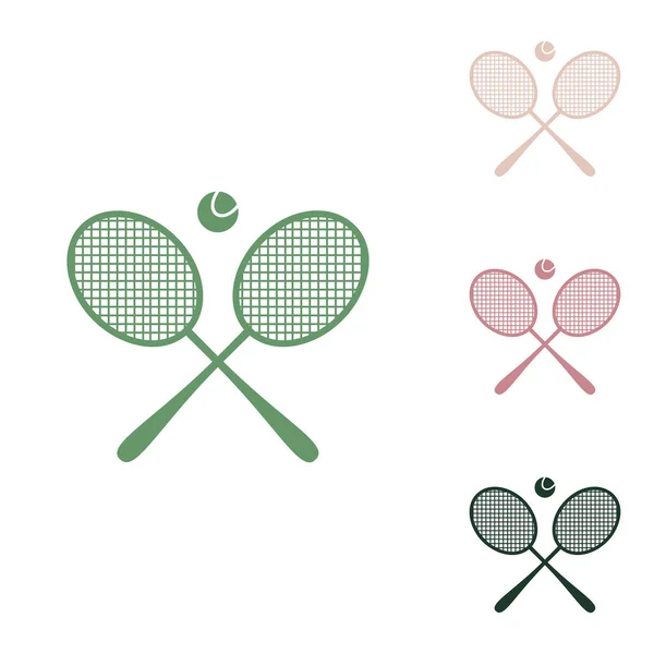 Две Теннисные Ракетки Знаком Мяча Русский Зеленый Значок Маленькими Джунглями — стоковый вектор