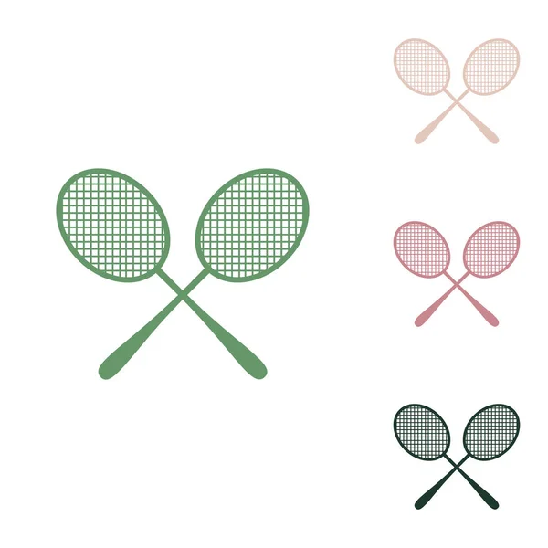 两个网球拍标志 俄罗斯绿色图标 带有白色背景的小丛林绿色 南瓜和沙漠沙粒图标 — 图库矢量图片