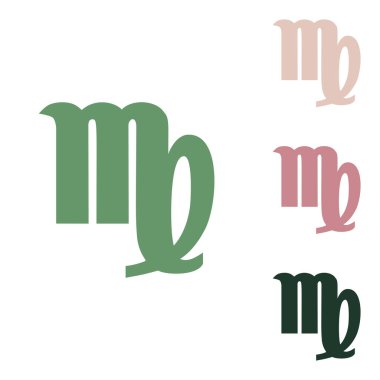 Başak işareti çizimi. Beyaz arka planda küçük orman yeşili, mor ve çöl kumları olan Rus yeşil ikonu.