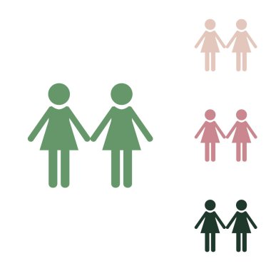 Lezbiyen aile işareti. Beyaz arka planda küçük orman yeşili, mor ve çöl kumları olan Rus yeşil ikonu.