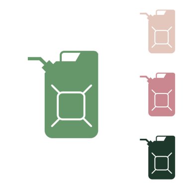 Jerrycan yağ tabelası. Jerry yağ tabelası. Beyaz arka planda küçük orman yeşili, mor ve çöl kumları olan Rus yeşil ikonu.