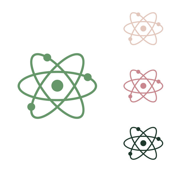 Иллюстрация знака атома. Русский зеленый значок с маленькими джунглями зелеными, пушистыми и пустынными песочными на белом фоне
.