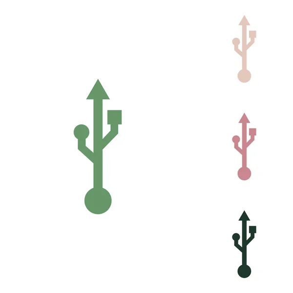 Ilustrace Značky Usb Ruská Zelená Ikona Malými Džungle Zelené Fialové — Stockový vektor
