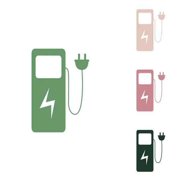 Электромобиль Зарядного Знака Станции Русский Зеленый Значок Маленькими Джунглями Зелеными — стоковый вектор