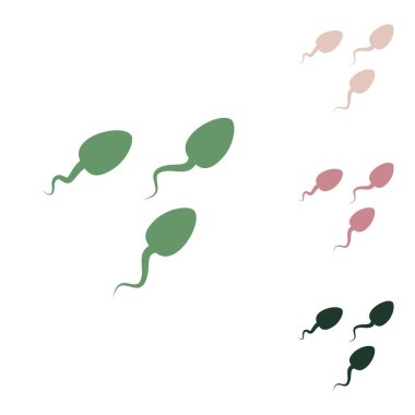 Spermler resimleme imzalarlar. Beyaz arka planda küçük orman yeşili, mor ve çöl kumları olan Rus yeşil ikonu.