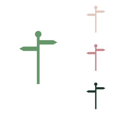 Yön tabelası. Beyaz arka planda küçük orman yeşili, mor ve çöl kumları olan Rus yeşil ikonu.