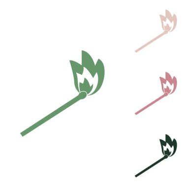 Eşleşme işareti illüstrasyonu. Beyaz arka planda küçük orman yeşili, mor ve çöl kumları olan Rus yeşil ikonu.