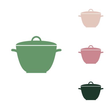 Saucepan simple sign. Russian green icon with small jungle green, puce and desert sand ones on white background. clipart