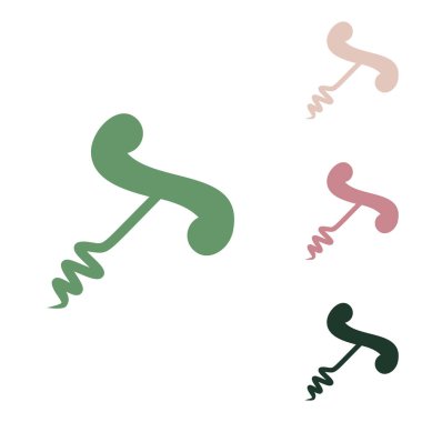 Tirbuşon işareti çizimi. Beyaz arka planda küçük orman yeşili, mor ve çöl kumları olan Rus yeşil ikonu.