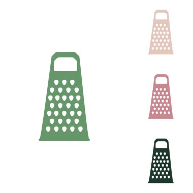 Peynir rendesi işareti. Beyaz arka planda küçük orman yeşili, mor ve çöl kumları olan Rus yeşil ikonu.