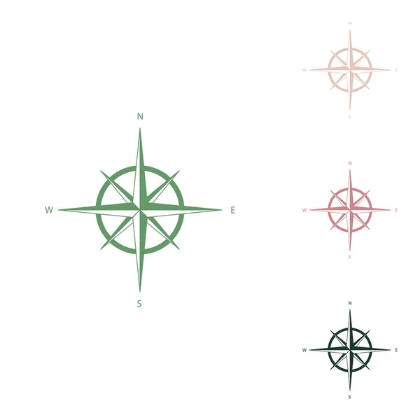 风玫瑰色标志 俄罗斯绿色图标 带有白色背景的小丛林绿色 南瓜和沙漠沙粒图标 — 图库矢量图片