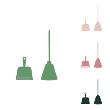 Faraş ekipmanları. Beyaz arka planda küçük orman yeşili, mor ve çöl kumları olan Rus yeşil ikonu.