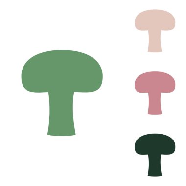 Basit bir mantar işareti. Beyaz arka planda küçük orman yeşili, mor ve çöl kumları olan Rus yeşil ikonu.