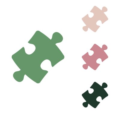 Bulmaca parçası işareti. Beyaz arka planda küçük orman yeşili, mor ve çöl kumları olan Rus yeşil ikonu.