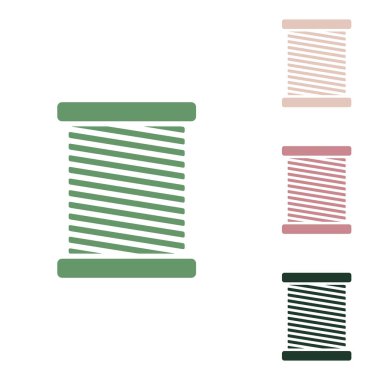 İplik işareti illüstrasyonu. Beyaz arka planda küçük orman yeşili, mor ve çöl kumları olan Rus yeşil ikonu.