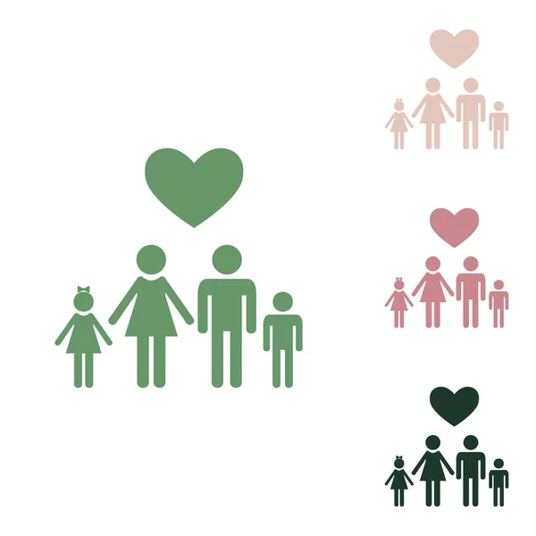 Familia Con Corazón Esposo Esposa Con Hijos Icono Verde Ruso — Vector de stock