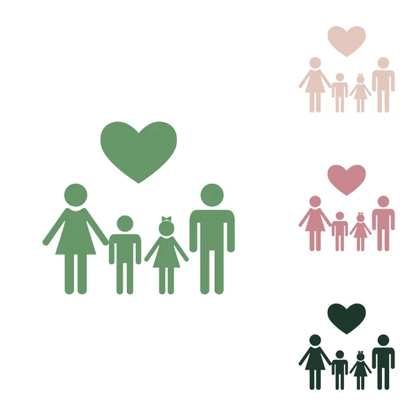Семья Сердцем Муж Жена Детьми Русский Зеленый Значок Маленькими Джунглями — стоковый вектор
