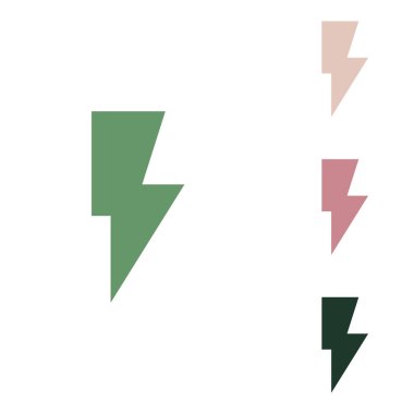 Şimşek işareti illüstrasyonu. Beyaz arka planda küçük orman yeşili, mor ve çöl kumları olan Rus yeşil ikonu.