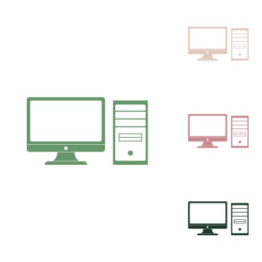 Bilgisayar işareti çizimi. Beyaz arka planda küçük orman yeşili, mor ve çöl kumları olan Rus yeşil ikonu.