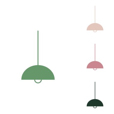 Tavan lambası işareti. Beyaz arka planda küçük orman yeşili, mor ve çöl kumları olan Rus yeşil ikonu.