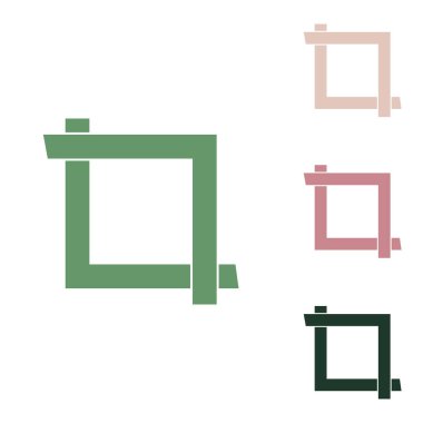 Köşelerle kırpma. Resim düzenleyici imzası. Beyaz arka planda küçük orman yeşili, mor ve çöl kumları olan Rus yeşil ikonu.