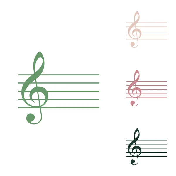 Музыкальный Скрипичный Знак Джи Клиф Русский Зеленый Значок Маленькими Джунглями — стоковый вектор