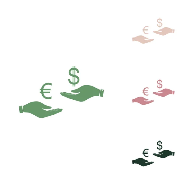 Valutaväxling Från Hand Till Hand Euro Och Dollar Ryska Grön — Stock vektor
