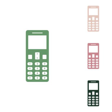 Akıllı telefon işareti. Beyaz arka planda küçük orman yeşili, mor ve çöl kumları olan Rus yeşil ikonu.