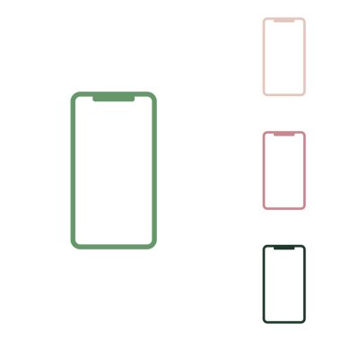 Akıllı telefon işareti. Beyaz arka planda küçük orman yeşili, mor ve çöl kumları olan Rus yeşil ikonu.