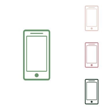 Akıllı telefon işareti. Beyaz arka planda küçük orman yeşili, mor ve çöl kumları olan Rus yeşil ikonu.