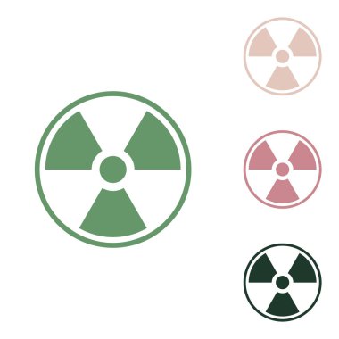 Radyasyon işareti. Beyaz arka planda küçük orman yeşili, mor ve çöl kumları olan Rus yeşil ikonu.