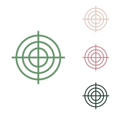 Hedef nişan işareti. Beyaz arka planda küçük orman yeşili, mor ve çöl kumları olan Rus yeşil ikonu.