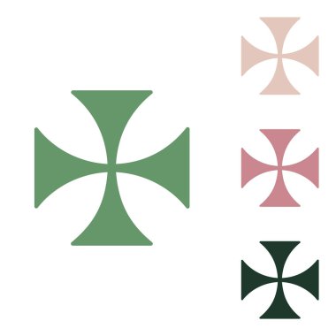 Maltese cross sign. Russian green icon with small jungle green, puce and desert sand ones on white background. clipart