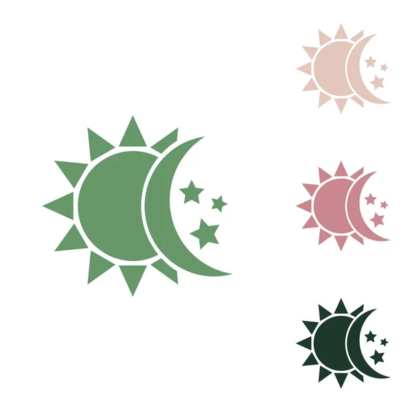 Sol Luna Signo Estrellas Icono Verde Ruso Con Pequeños Verdes — Vector de stock