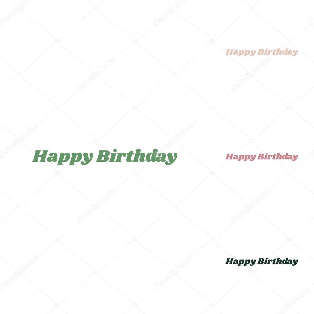 Happy birthday slogan. Russian green icon with small jungle green, puce and desert sand ones on white background.