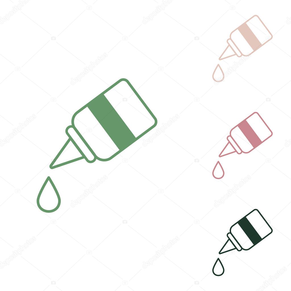 Eye, nasal medical drops sign. Russian green icon with small jungle green, puce and desert sand ones on white background.