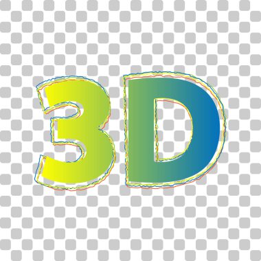 3D grafik sembolü işareti. Maviden yeşile eğimli simge. Dört Sert Contours ve şık şeffaf arkaplan.