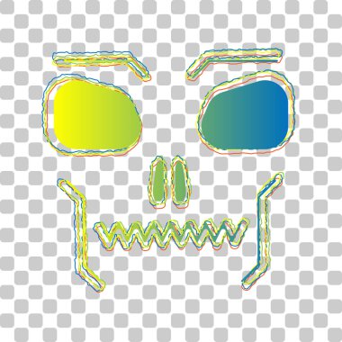 Kafatası işareti. Maviden yeşile eğimli simge. Dört Sert Contours ve şık şeffaf arkaplan.