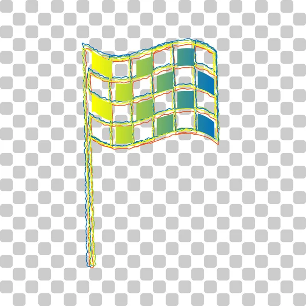 レースチェックされた旗の記号 スタイリッシュで透明感のある4つのラフな輪郭を持つ青緑のグラデーションアイコン背景 — ストックベクタ