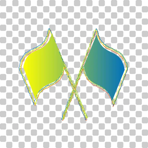 交差する旗が2枚 スタイリッシュで透明感のある4つのラフな輪郭を持つ青緑のグラデーションアイコン背景 — ストックベクタ