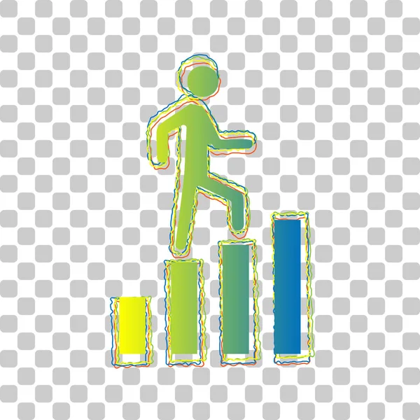 Man Stepping Bars Sign Blue Green Gradient Icon Four Roughen — Stock Vector
