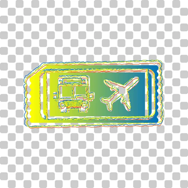 Billets Transport Signe Icône Dégradée Bleue Verte Avec Quatre Contours — Image vectorielle