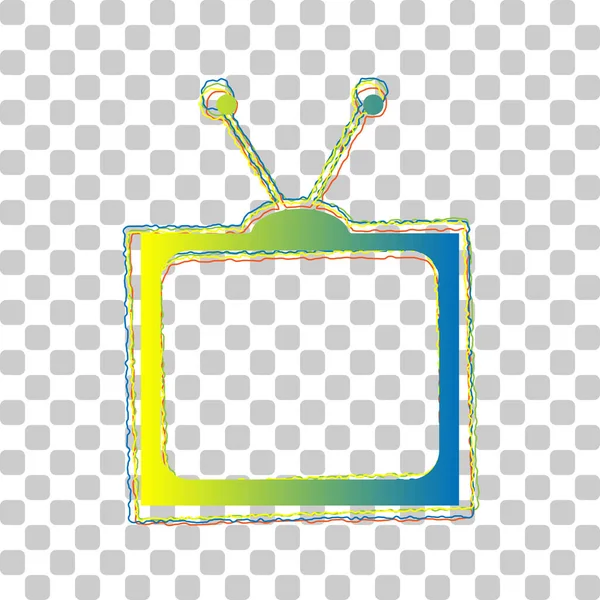 Retro Televizní Cedule Modrý Zelený Gradient Ikona Čtyřmi Drsnými Obrysy — Stockový vektor
