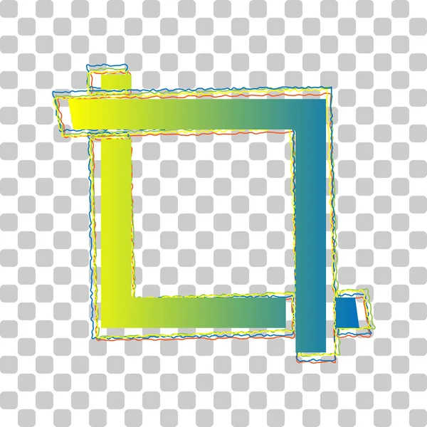 コーナーでトリミングします 画像編集記号 スタイリッシュで透明感のある4つのラフな輪郭を持つ青緑のグラデーションアイコン背景 — ストックベクタ